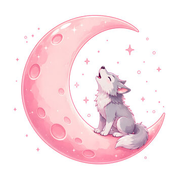 pink moon and wolf
