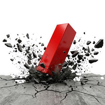Red rectangular block crashing into concrete floor isolated on transparent background