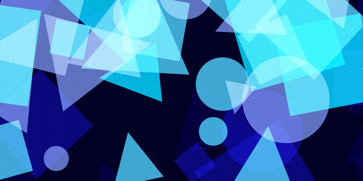 Modern abstract geometric shapes in blue tones with overlapping transparent forms and vibrant gradient background