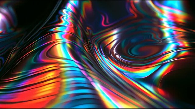 A liquid metal surface moves and changes colors slowly. The video shows this fascinating display occurring in a dark setting.