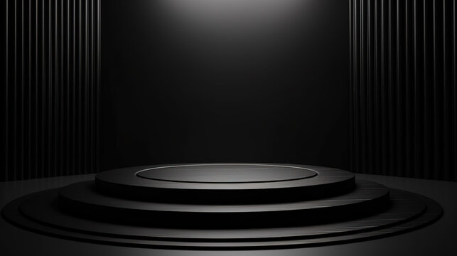 Elegant Black 3D Display Podium Platform for Product Advertising Presentation and Luxury Showcase