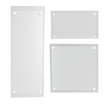 Transparent Rectangular Glass Plates Collection Isolated on Transparent Background