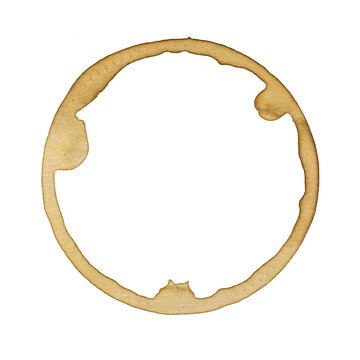 Real coffee stain, coffee ring, coffee imprint, coffee cup imprint, coffe print, isolated on transparent or white background png..