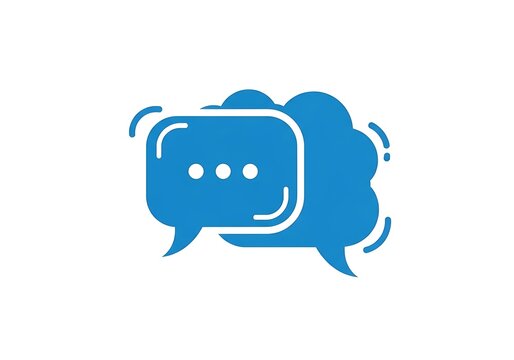 A blue chat bubble icon with a white outline on a white background