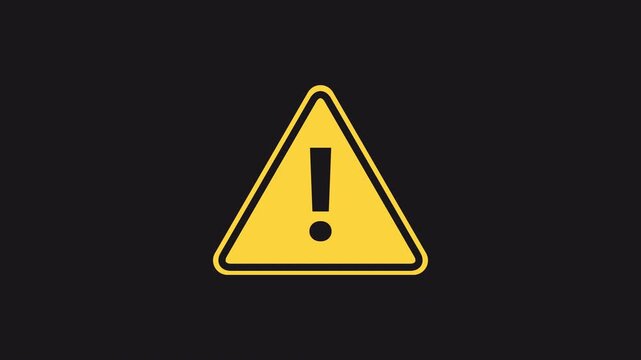 Yellow triangle warning sign with exclamation mark animation. Transparent Alpha Channel 4K