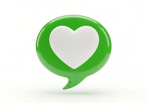 A green speech bubble with a white heart