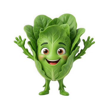 Cute cartoon lettuce character waving hello isolated on transparent background
