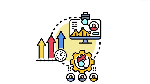 Business professionals analyzing key performance indicators, tracking progress, and optimizing strategies for achieving goals through data driven insights and team collaboration