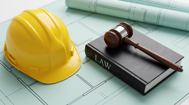 employment labor law justice construction helmet gavel book blueprint. Legal court judge lawyer gavel. employee work contract, regulation compliance right protection