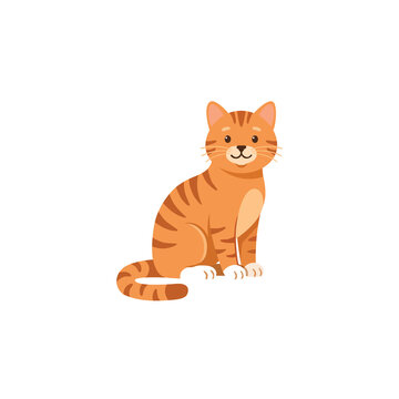 Cute flat vector illustration of adorable sitting cat. isolated on a transparent background. Simple cartoon pet design suitable for animal, veterinary, pet care, children&rsquo;s, and decorative projects.