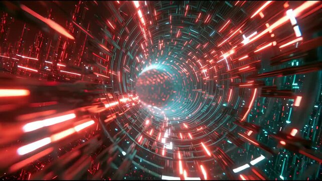A tunnel of light represents a vpn connection, displaying bright colors and fast movement in a digital environment.