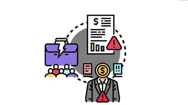 Asset depletion approach concept decreasing financial assets, business losses, and declining company value with a failing leader, financial reports, and impacted employees