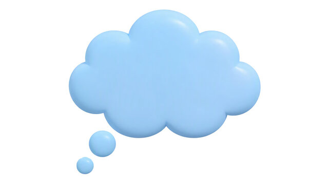 Light blue 3d thought bubble fluffy cloud shape isolated on transparent background