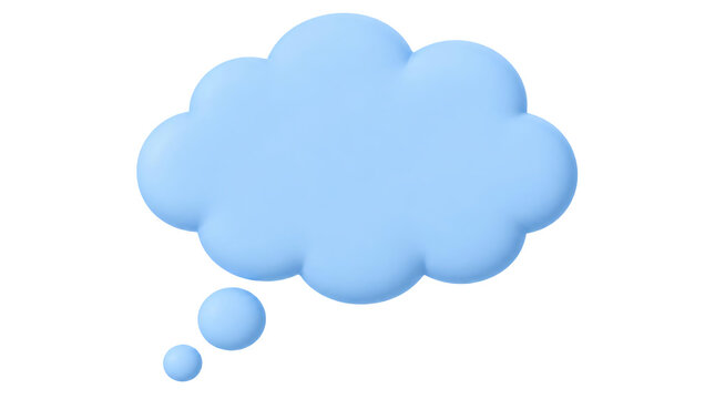 Light blue 3d thought bubble fluffy cloud shape isolated on transparent background