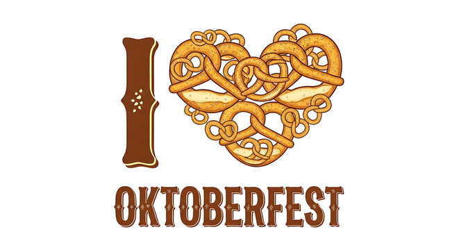 I love oktoberfest featuring a heart shape made of salted pretzels for german festival apparel and decorative holiday branding