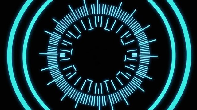 Futuristic cyan circular audio equalizer HUD animation