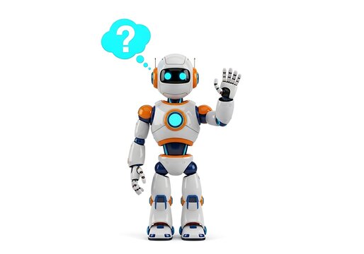 A robot with a question mark above its head