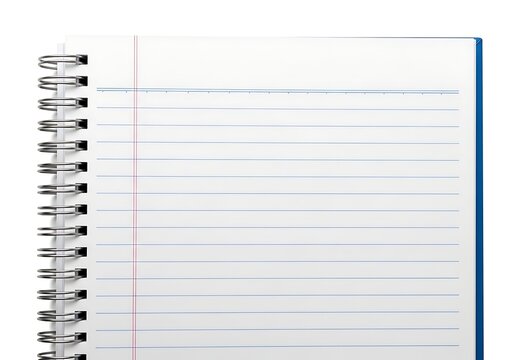 A spiral notebook with lined paper and a blue cover