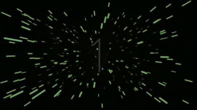 Abstract digital countdown with dynamic green light streaks