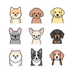 Fototapeta premium Adorable colored cartoon dog head icon collection with various breeds