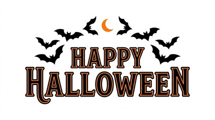Obraz premium Halloween greeting with orange pumpkin and black bats on distressed paper background, typography greeting card