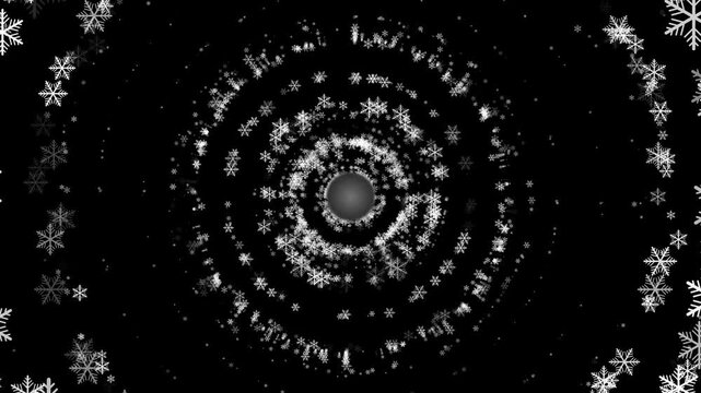 4K Abstract winter snow icon with Cercle shape tunnel camera zooming animation. Romantic happy Valentine's Day concept.