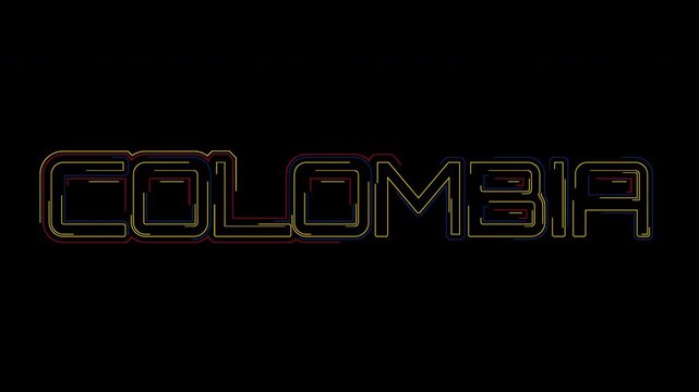 Animated Colombia Country Name Typography with Glowing Lines on Transparent Background