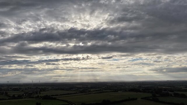 Solar Eclipse Hyperlapse Over Rural Ireland with Wind Turbines