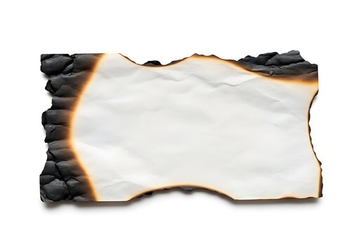A burnt piece of paper with a white background