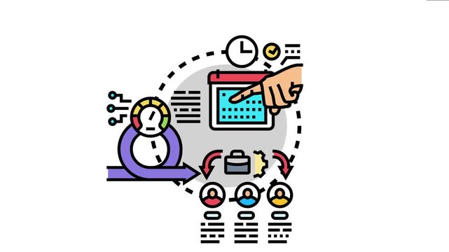 Hand pointing at a calendar and clock, indicating task assignment and deadline management within an agile workflow, streamlining project organization and team collaboration for optimal productivity