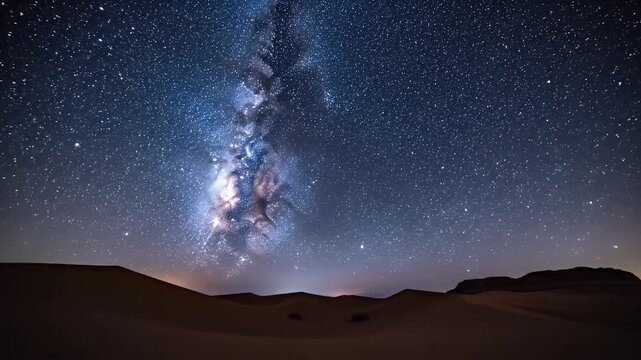Stunning Milky Way galaxy arcs over serene desert dunes under a vast starry night sky.