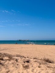 view from the Playa de Sancti Petri to the Castillo de Sancti-Petri island, vacation, Chiclana de la Frontera, Cadiz, Andalusia, Spain © keBu.Medien