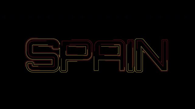 Animated Spain Country Name Typography with Glowing Lines on Transparent Background