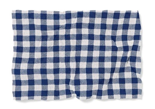 Blue and white checkered fabric with frayed edges