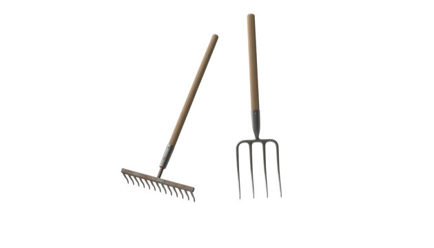 Garden Rake and Pitchfork with Wooden Handles