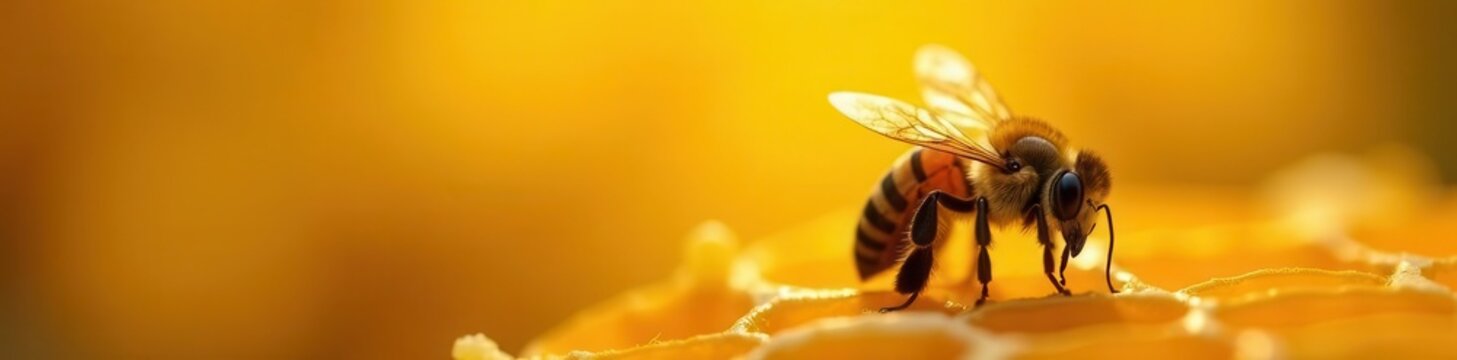 Close-up bee waggle dance, honeycomb background, swarm, close-up, brown