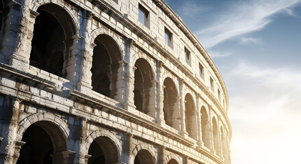 Obraz premium Ancient Roman amphitheater arches against blue sky