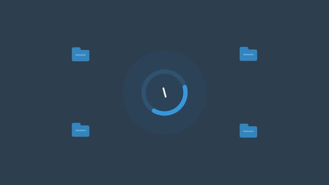 Digital file management interface with folder icons and loading bar