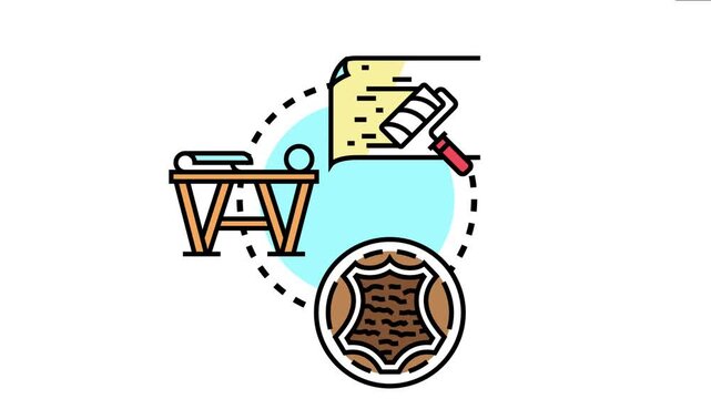 Assorted textured backgrounds and surfaces encompassing wallpaper application with a roller, wood material on a stand, and a detailed patch of organic material