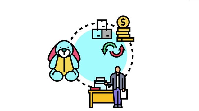 Merchandise assortment conceptual scheme showing product stock, financial transactions, and customer interaction, the continuous commercial flow in retail and e commerce