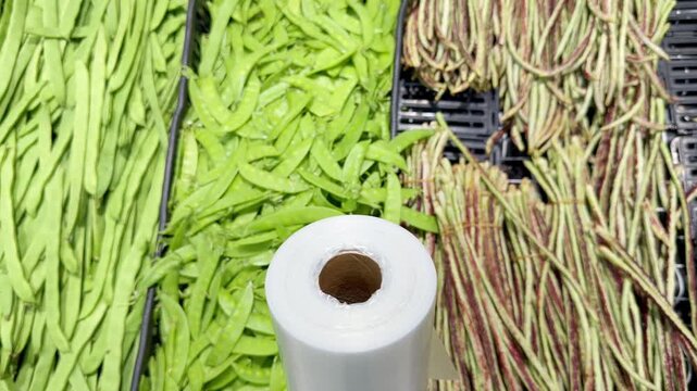 Fresh Green Bean Varieties in Supermarket Produce Section