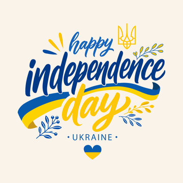Happy independence day of Ukraine with blue and yellow lettering