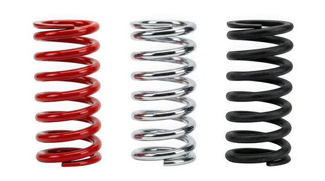 Three colorful metal coil springs isolated on transparent background