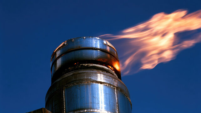 Flare stack industrial burner metal tip flame petroleum refinery steel pipe smoke sky