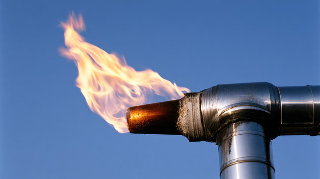 Flare stack flame burner metal steel pipe industrial refinery sky daylight