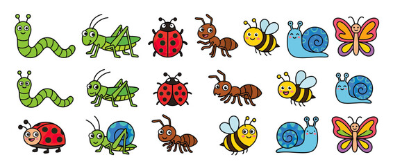 Obraz premium Collection of Cute Cartoon Insects Isolated on Transparent Background