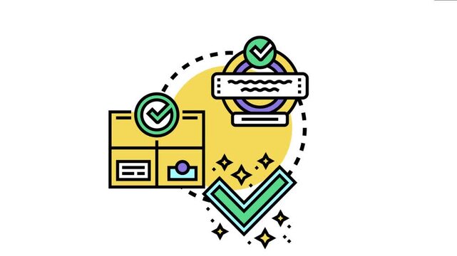 Assured product certification process quality control, compliance, and guaranteed standards, with checkmark symbols on a package and official seal