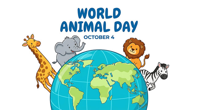 World animal day pixel art with cute wild animals and planet earth