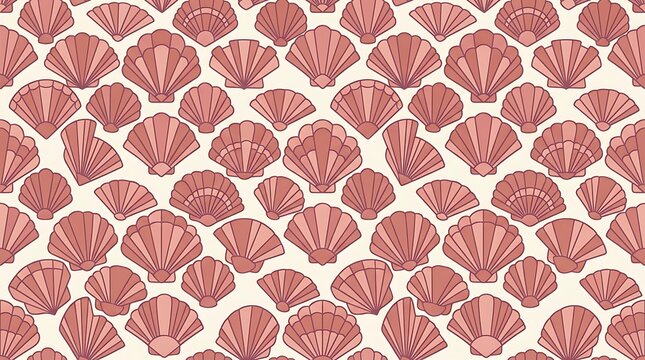 Seamless pattern with stylized pink and terracotta seashells