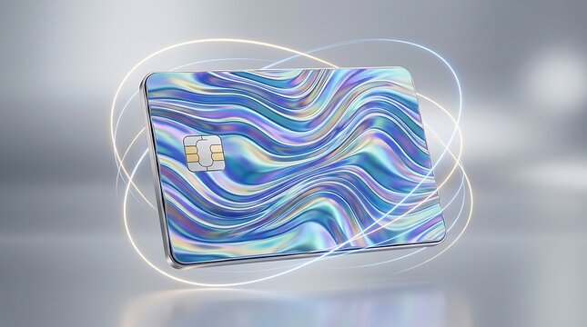 Modern credit card with blue and purple wavy liquid pattern design